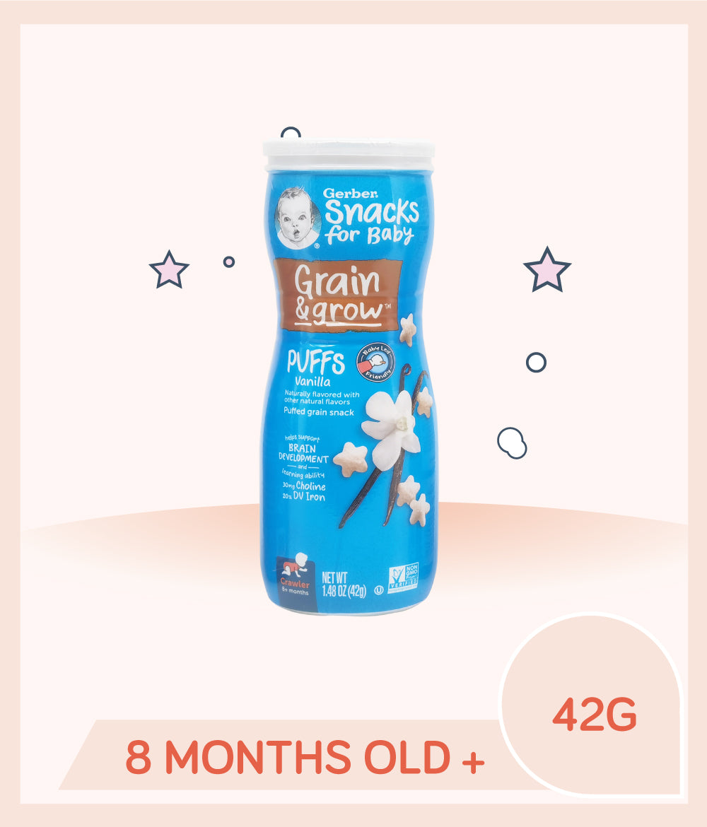 Gerber Puffs Vanilla 42g Canister is for babies over 8 months old