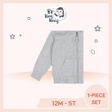 Load image into Gallery viewer, Close up of grey hoodie front pocket and cuffed sleeves