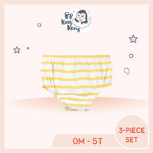 Load image into Gallery viewer, Yellow and white striped diaper cover with elastic wristband