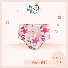 Load image into Gallery viewer, White floral diaper cover features a gentle elastic waistband