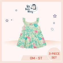 Load image into Gallery viewer, Mint colour baby girl dress with allover flamingo print