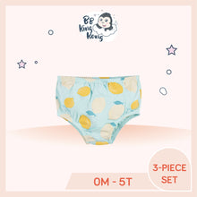 Load image into Gallery viewer, Blue diaper cover with lemon print and waistband