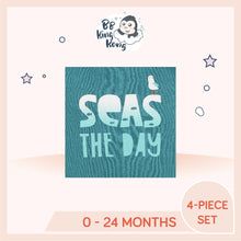 Load image into Gallery viewer, Turquoise cloth with printed text 'Seas The Day'