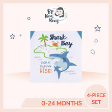 Load image into Gallery viewer, Close up of design and colour of Gerber 4 Pack Baby Boy Shark Short Sleeve Onesies Bodysuits