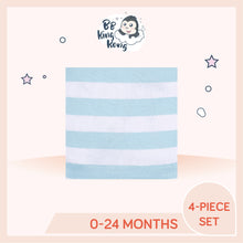 Load image into Gallery viewer, Close up of blue & white stripe design of Gerber 4 Pack Baby Boy Shark Short Sleeve Onesies Bodysuits