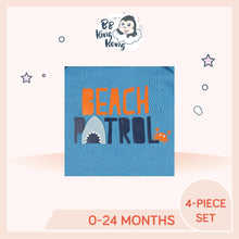 Load image into Gallery viewer, Close up of text design and colour of Gerber 4 Pack Baby Boy Shark Short Sleeve Onesies Bodysuits