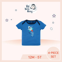 Load image into Gallery viewer, Blue short sleeve tee with space design