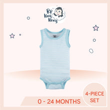 Load image into Gallery viewer, White and blue striped Gerber Baby Boy Surf Sleeveless Onesies Bodysuits