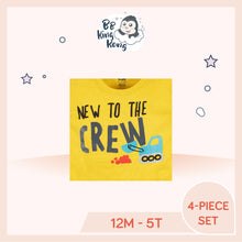 Load image into Gallery viewer, Printed text 'New to the crew' on yellow clothing