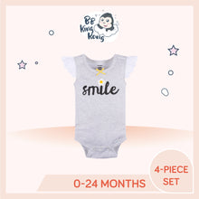 Load image into Gallery viewer, Gray Gerber Baby Girl Bee Kind Sleeveless Onesies Bodysuits with printed text 'Smile'