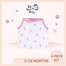 Load image into Gallery viewer, Close up of white clothing with allover flamingo print