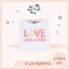 Load image into Gallery viewer, White clothing with printed text 'Love your world'