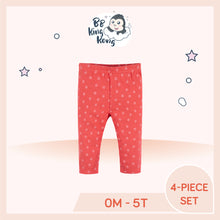 Load image into Gallery viewer, Red pink baby girl pants with light pink polka dots