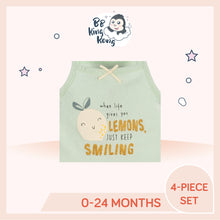Load image into Gallery viewer, Green clothing with printed text 'When life give you lemons, just keep smiling'