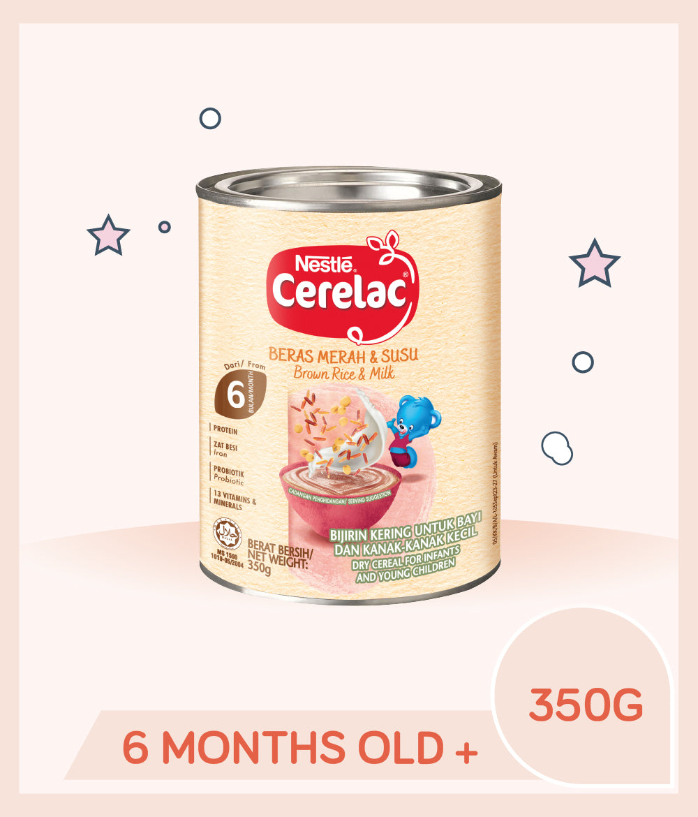Cerelac Infant Cereal Brown Rice & Milk 350g Tin for babies over 6 months old