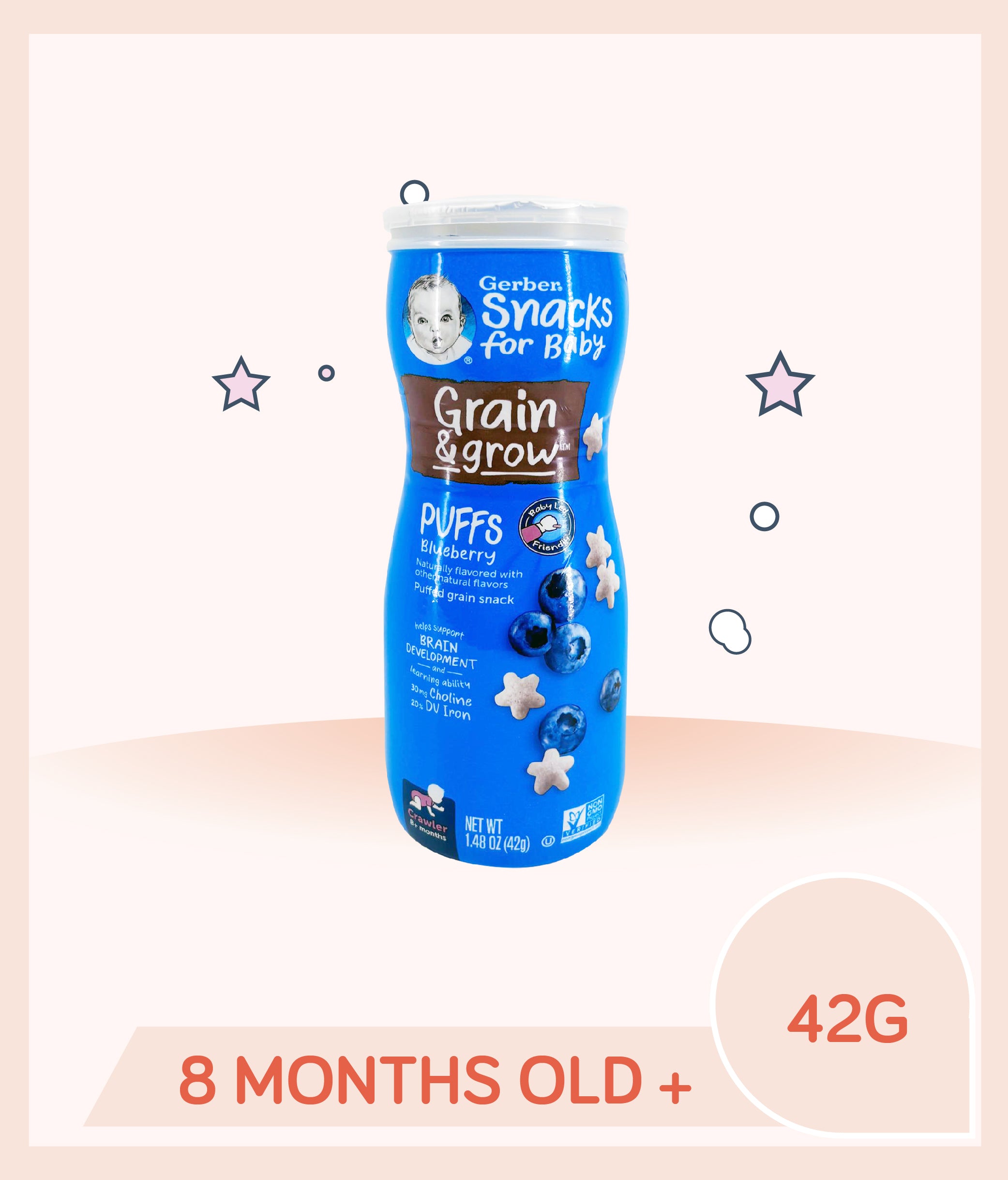 Gerber Puffs Blueberry 42g Canister for babies over 8 months old