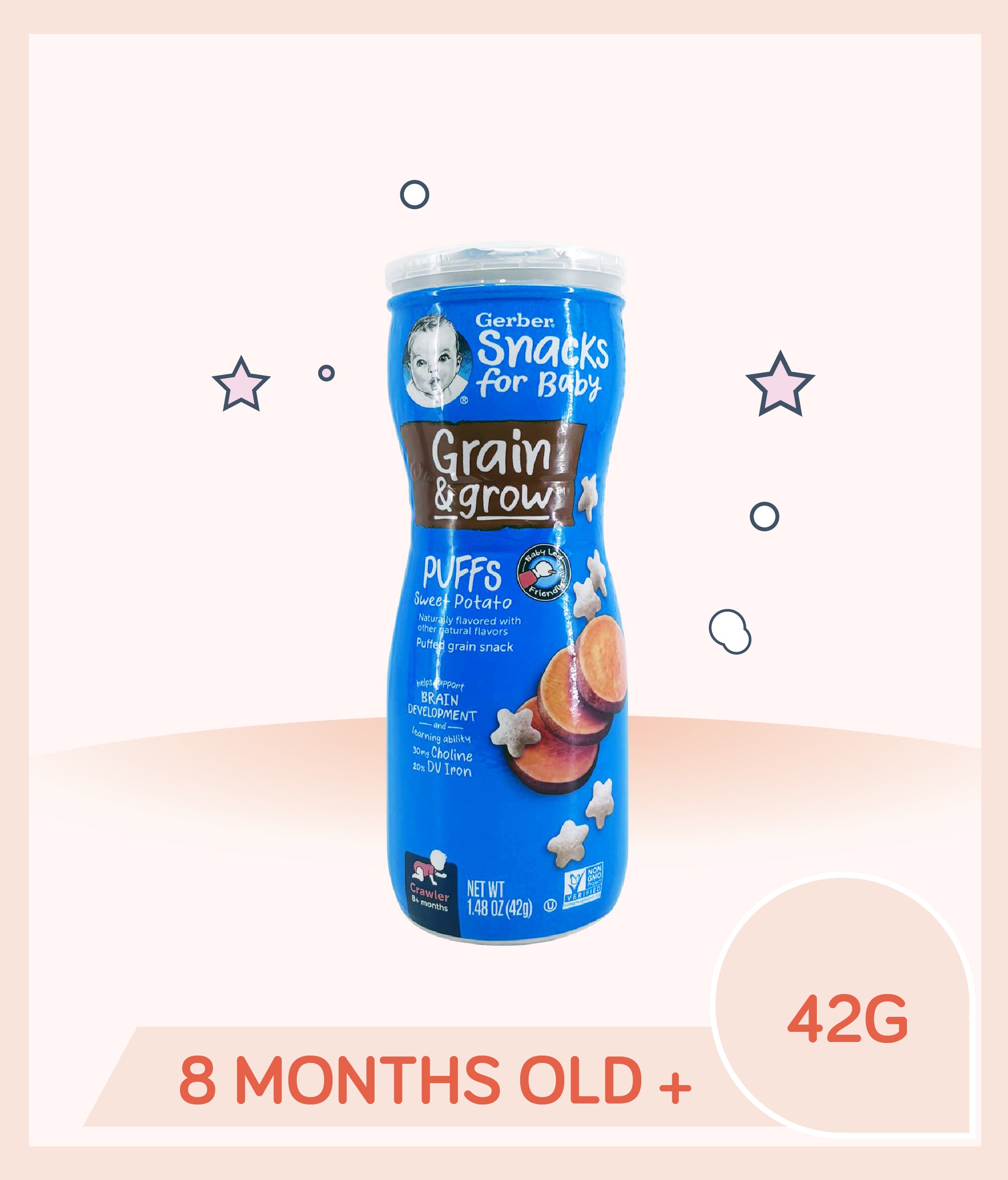 Gerber Puffs Sweet Potato 42g Canister for babies over 8 months old