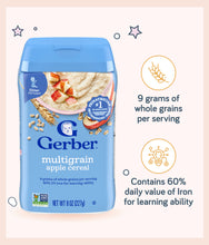 Load image into Gallery viewer, Gerber Cereal Multigrain Apple 227g canister contain whole grains and iron for learning ability