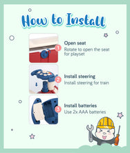 Load image into Gallery viewer,  Tableware Kitchen Train installation: open seat, install steering, install 2x AA batteries