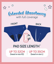 Load image into Gallery viewer, Emer Stella Blue mid-waist has extended absorbency with full coverage