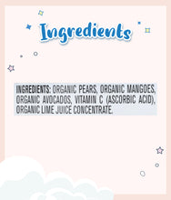 Load image into Gallery viewer, List of ingredients for Gerber Organic Pear Mango Avocado
