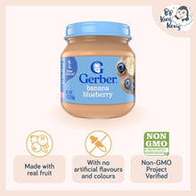 Load image into Gallery viewer, Jar of Gerber banana blueberry baby food with branding and product details