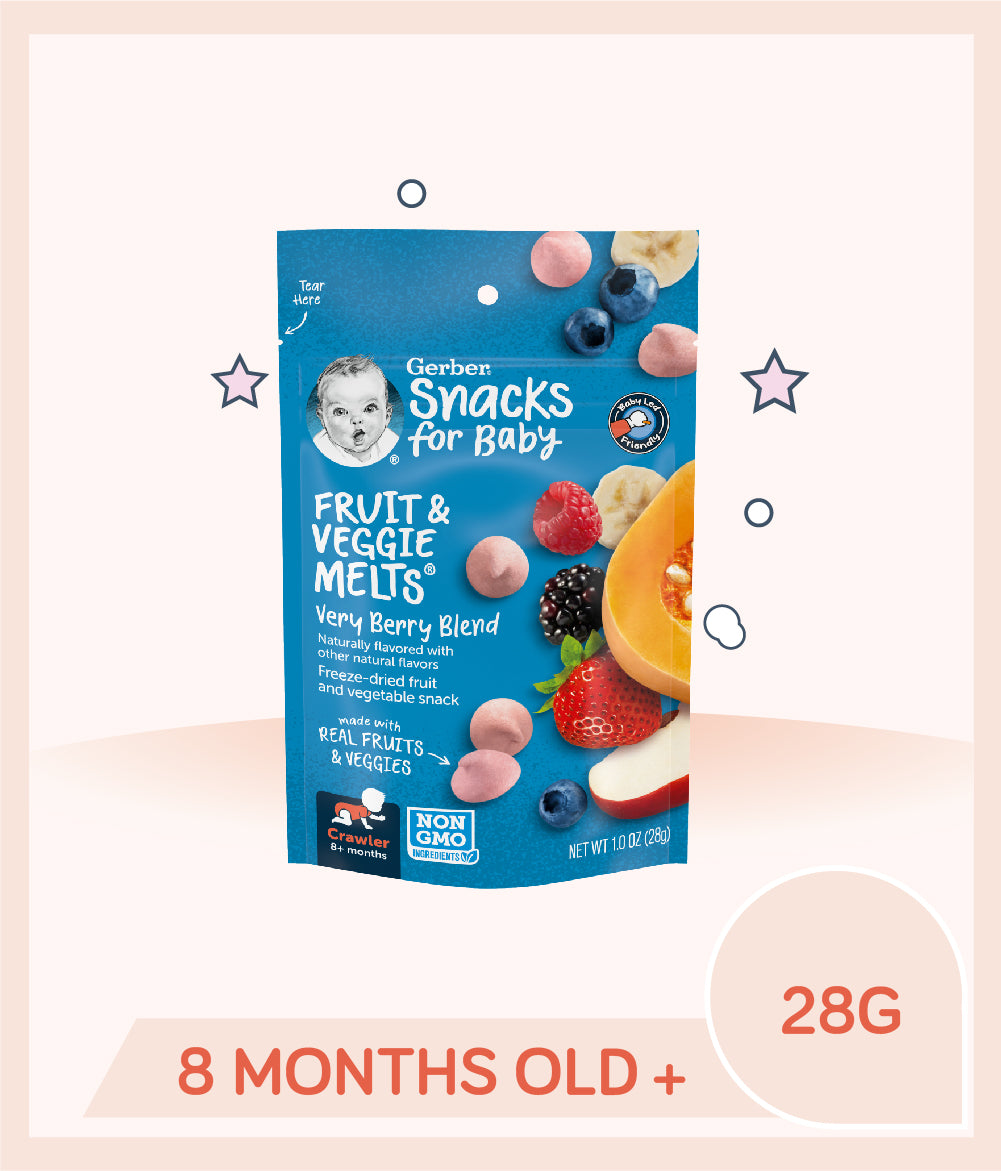 Gerber Very Berry Blend Fruit & Veggie Melts 28g Pouch is for kids over 8 months old