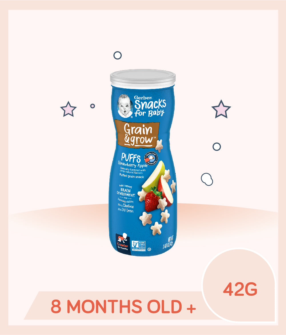 Gerber Puffs Strawberry Apple 42g Canister for babies over 8 months old