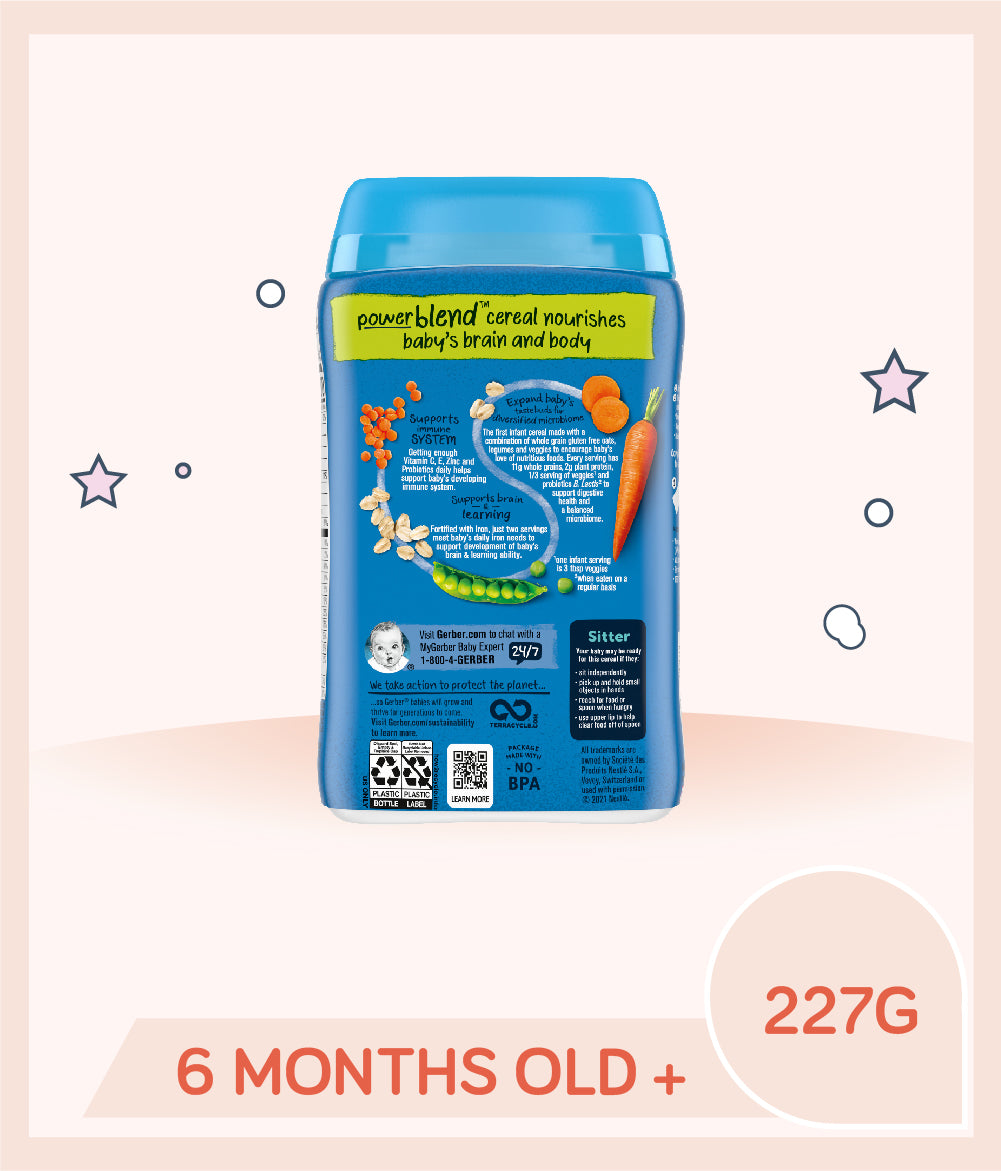 Gerber Powerblend Probiotic Cereal Oatmeal, Lentil, Carrots Peas
