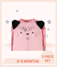 Load image into Gallery viewer, Close up of cat face art pink white striped with pink sleeves Sleep n Play