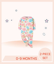 Load image into Gallery viewer, Beige Sleep 'N Play features allover pink blue floral print with pink trim