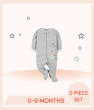 Load image into Gallery viewer, Gray short sleeve onesies with white stars and animal detail