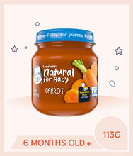 Load image into Gallery viewer, Gerber Natural Carrot Baby Food 113g jar is for kids over 6 months old