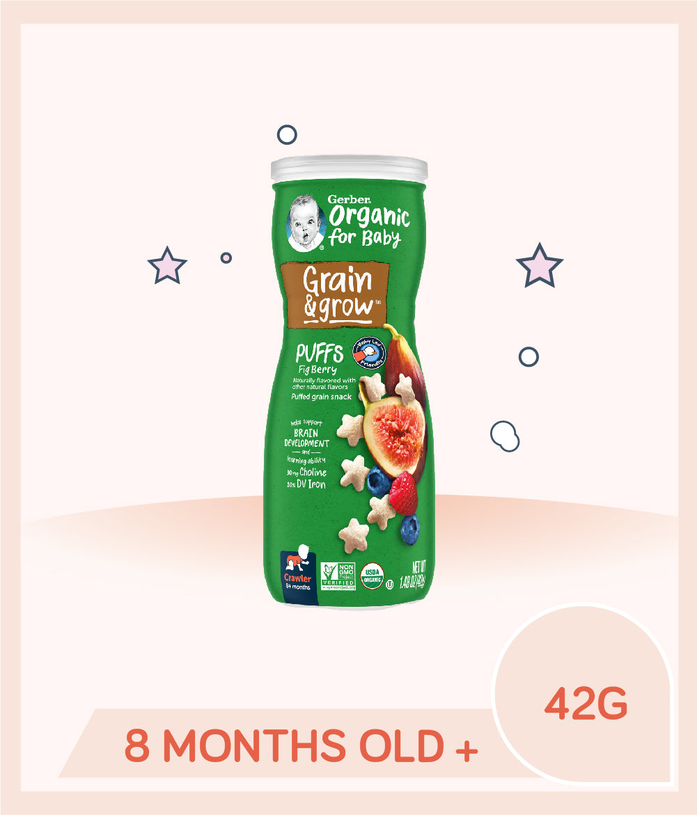 Gerber Organic Puffs Fig Berry 42g Canister for kids over 8 months old