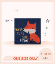 Load image into Gallery viewer, Close up of navy bibs with fox art design