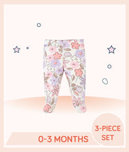 Load image into Gallery viewer, Ivory footed pant with allover purple floral print