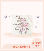 Load image into Gallery viewer, Ivory clothing puff print purple floral art with "dream come true"