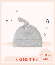 Load image into Gallery viewer, Gray baby cap with allover white star print