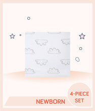 Load image into Gallery viewer, White clothing with allover gray cloud print