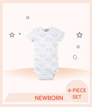 Load image into Gallery viewer, White Gerber Baby Neutral Baby Animals Short Sleeve Onesies® Bodysuits with allover gray cloud print