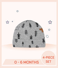 Load image into Gallery viewer, Gray Gerber Baby Boys Bear Cap with allover bear and forest print