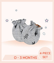 Load image into Gallery viewer, Gray Gerber Baby Boys Bear No Scratch Mittens with forest print