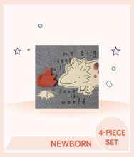 Load image into Gallery viewer, Close up of with screenprint, embroidery dino art and 3D applique leaf design