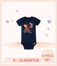 Load image into Gallery viewer, Navy Gerber Baby Boys Short Sleeve Onesies® Bodysuit with applique, screen print, embroidery fox art