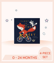 Load image into Gallery viewer, Close up of navy clothing with applique, screen print, embroidery fox art