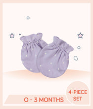 Load image into Gallery viewer, Purple Gerber Baby Girls Bunny Ballerina No Scratch Mittens with white dots