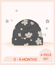 Load image into Gallery viewer, Dark grey Gerber Baby Girls Leopard Cap with flower design