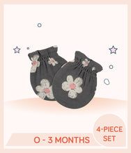 Load image into Gallery viewer, Charcoal Gerber Baby Girls Leopard No Scratch Mittens with daisy print