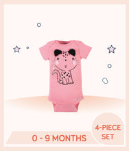 Load image into Gallery viewer, Pink Gerber Baby Girls Short Sleeve Onesies® Bodysuit with screenprint, embroidery cat art with 3D applique ears