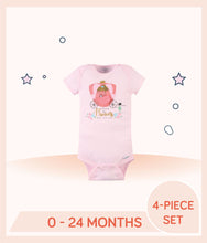 Load image into Gallery viewer, Pink bodysuit with screenprint, embroidery, glitter, princess art with 3D applique door